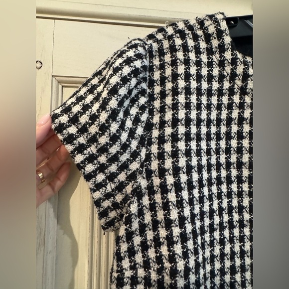 Anthropologie Maeve Townsend Black White Houndstooth Short Sleeve Top Boxy Sz 2 - Picture 4 of 16